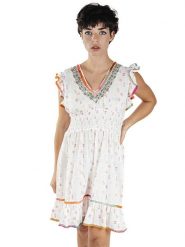 Isla Bonita by SIGRIS Sukienka w kolorze białym rozmiar: XL. Białe sukienki damskie Isla Bonita by SIGRIS, z aplikacjami, z bawełny, bez ramiączek. Za 136.78 zł.