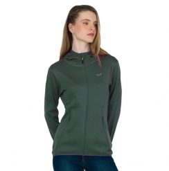 Damska bluza rozpinana z kapturem 100% Merino - Marin/Woolona. Zielone bluzy damskie WOOLONA, l, bez wzorów, z materiału, z kapturem. Za 540.00 zł.
