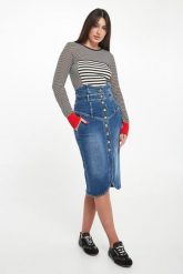 Spódnica jeansowa midi ELISABETTA FRANCHI. Spódnice damskie Elisabetta Franchi, bez wzorów, z jeansu, midi. Za 2,639.00 zł.