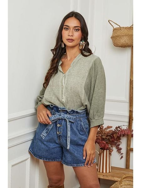 La Compagnie Du Lin Lniana bluzka w kolorze khaki rozmiar: XXL. Brązowe bluzki damskie La Compagnie Du Lin, xxl, bez wzorów, ze lnu, bez kołnierzyka, bez ramiączek. Za 167.28 zł.