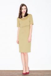 Oliwkowa Elegancka Midi Sukienka z Biżuteryjnym Łańcuszkiem. Zielone sukienki damskie Figl, bez wzorów, z elastanu, eleganckie, bez ramiączek. Za 269.00 zł.