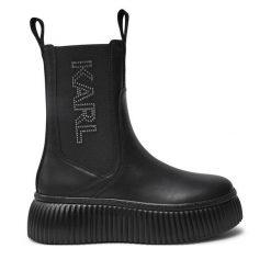 Sztyblety KARL LAGERFELD. Czarne botki damskie KARL LAGERFELD, bez obcasa, na płaskiej podeszwie, bez zapięcia. Za 769.99 zł.