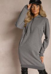 Ciemnoszara Bluza Tunika z Dodatkiem Bawełny Wykończona Sznurkami i Kapturem Mivithia. Szare bluzy damskie Renee, na wiosnę, l, bez wzorów, z bawełny, z kapturem. Za 59.99 zł.