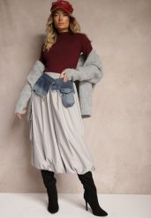 Szara Spódnica o Kroju Bombki z Jeansową Talią i Kieszeniami Ansarise. Szare spódnice damskie Renee, na imprezę, m, bez wzorów, z jeansu, eleganckie, midi. Za 79.99 zł.