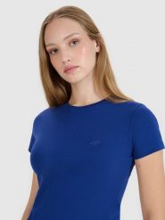 4F T-shirt slim gładki damski - granatowy XXL. Niebieskie t-shirty damskie 4F, xs, bez wzorów, z bawełny, bez kołnierzyka. Za 39.99 zł.