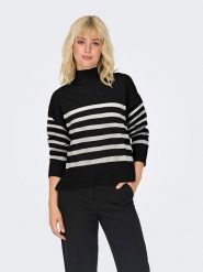 ONLY Sweter "Bari" w kolorze czarno-białym rozmiar: M. Białe swetry klasyczne damskie Only, m, bez kołnierzyka. Za 70.24 zł.