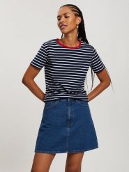 Cross Jeans Koszulka w kolorze granatowo-białym rozmiar: S. Białe bluzki damskie Cross Jeans, s, bez wzorów, z jeansu, bez kołnierzyka, bez ramiączek. Za 74.63 zł.