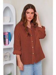 Rodier Lin Lniana koszula w kolorze brązowym rozmiar: XL/XXL. Brązowe koszule damskie Rodier Lin, xl, bez wzorów, ze lnu, bez kołnierzyka, bez ramiączek. Za 162.49 zł.