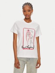 KARL LAGERFELD T-Shirt 245W1713 Biały Regular Fit. Białe t-shirty damskie KARL LAGERFELD, xs, bez wzorów, z bawełny, bez kołnierzyka. Za 419.99 zł.