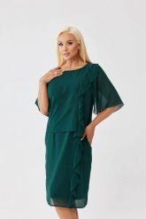Sukienka Estelle w kolorze butelkowej zieleni - zwiewna szyfonowa kreacja PLUS SIZE XXL OVERSIZE JESIEŃ. Zielone sukienki damskie Moda Size Plus Iwanek, bez wzorów, z elastanu, eleganckie, bez ramiączek. Za 379.90 zł.