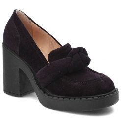 Fioletowe Półbuty Simen Skórzane Eleganckie Buty Na Obcasie. Fioletowe półbuty damskie Simen, bez wzorów, bez obcasa, na obcasie, bez zapięcia. Za 399.00 zł.
