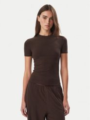 Guess T-Shirt O6BM13 K5058 Brązowy Slim Fit. Brązowe t-shirty damskie Guess, s, z aplikacjami, z lyocellu, bez kołnierzyka. Za 154.99 zł.