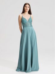 Hey Kyla Sukienka wieczorowa 5AC105HK Niebieski Regular Fit. Niebieskie sukienki damskie Hey Kyla, bez wzorów, z syntetyku, wizytowe, bez ramiączek. Za 449.99 zł.