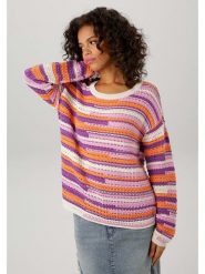 Aniston Sweter w kolorze fioletowo-biało-pomarańczowym rozmiar: 46. Białe swetry klasyczne damskie Aniston, bez kołnierzyka. Za 80.95 zł.