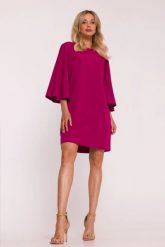 Elegancka sukienka trapezowa z bufiastymi rękawami fiolet. Sukienki damskie Stylove, bez wzorów, eleganckie, bez ramiączek. Za 329.00 zł.