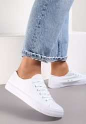 Białe Trampki w Klasycznym Stylu z Niską Cholewką Felriane. Białe obuwie sportowe damskie Renee, z gumy, przed kostkę, bez zapięcia. Za 44.99 zł.