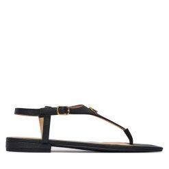 Sandały LAUREN RALPH LAUREN. Czarne sandały damskie Lauren Ralph Lauren, bez wzorów, bez obcasa, na płaskiej podeszwie, bez zapięcia. Za 629.99 zł.