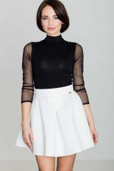 Ecru Rozkloszowana Mini Spódnica z Szeroką Plisą. Czarne spódnice damskie Katrus, l, bez wzorów, z materiału, mini. Za 179.00 zł.