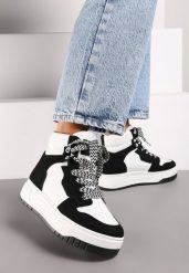 Czarne Sneakersy na Platformie z Wysoką Cholewką Ozdobione Perforacją Mivaria. Czarne obuwie sportowe damskie Renee, z jeansu, przed kolano, bez zapięcia. Za 99.99 zł.