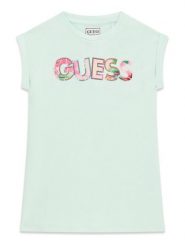 Guess Sukienka codzienna K6GK10 KAE24 Zielony jasny Regular Fit. Zielone sukienki dziewczęce Guess, z aplikacjami, z bawełny, bez ramiączek, proste. Za 154.99 zł.