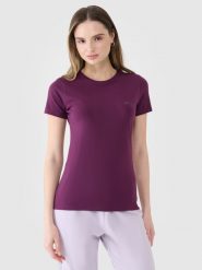 4F T-shirt slim gładki damski - fioletowy M. Fioletowe t-shirty damskie 4F, m, bez wzorów, z bawełny, bez kołnierzyka. Za 39.99 zł.