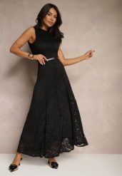 Czarna Koronkowa Sukienka Taliowana Wilreti. Czarne sukienki damskie Renee, bez wzorów, z koronki, eleganckie, bez ramiączek. W wyprzedaży za 135.99 zł.