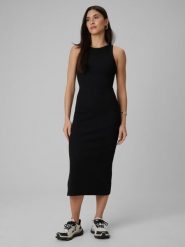 4F Sukienka z prążkowanej dzianiny damska - czarna S. Czarne sukienki damskie 4F, bez wzorów, z dzianiny, klasyczne, bez ramiączek. Za 129.99 zł.