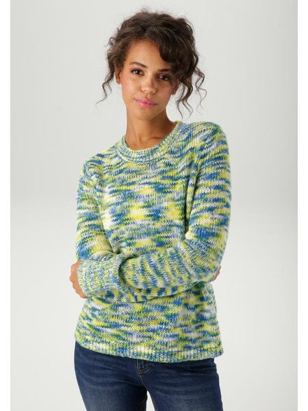 Aniston Sweter w kolorze niebiesko-żółtym rozmiar: 44. Niebieskie swetry klasyczne damskie Aniston, ze splotem, bez kołnierzyka. Za 76.45 zł.