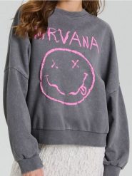 Bluza z nadrukiem Nirvana - szary. Szare bluzy damskie Sinsay, l, bez wzorów, bez kaptura. Za 69.99 zł.