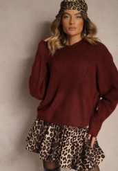 Bordowy Casualowy Sweter z Wełną Sassilae. Czerwone swetry klasyczne damskie Renee, m, z jeansu, bez kołnierzyka. Za 119.99 zł.