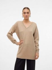Vero Moda Sweter "Gold" w kolorze beżowym rozmiar: L. Brązowe swetry klasyczne damskie Vero Moda, l, ze splotem, bez kołnierzyka. Za 61.60 zł.