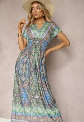 Jasnozielona Długa Sukienka z Wiskozy w Print Paisley o Kopertowym Dekolcie Dircsa. Zielone sukienki damskie Renee, bez wzorów, z tkaniny, boho, bez ramiączek. W wyprzedaży za 43.99 zł.