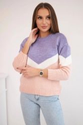 Sweter w geometryczne wzory fioletowy+pudrowy róż. Czerwone swetry klasyczne damskie KESI, na zimę, l, z wełny, bez kołnierzyka, plus size. Za 158.92 zł.