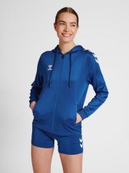 Bluza fitness damska Hummel hmlCore. Niebieskie bluzy damskie Hummel, na wiosnę, s, bez wzorów, z elastanu, z kapturem. Za 221.20 zł.