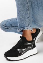 Czarne Sneakersy na Grubej Podeszwie z Metalicznymi Wstawkami i Sznurowaniem Aelria. Czarne obuwie sportowe casual damskie Born2be. Za 119.99 zł.