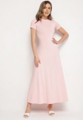 Różowa Sukienka o Taliowanym Kroju z Krótkim Rękawem Liravise. Czerwone sukienki damskie Born2be, bez wzorów, eleganckie, bez ramiączek. Za 139.99 zł.