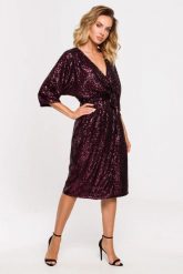 Sukienka cekinowa midi z wiązaniem kopertowy dekolt bordowa. Czerwone sukienki damskie MOE, bez wzorów, z dzianiny, eleganckie, bez ramiączek. Za 509.00 zł.