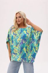 Kimonowa bluzka Tropicana - lazurowa zieleń, lekkość i egzotyczny styl PLUS SIZE XXL. Niebieskie bluzki damskie Moda Size Plus Iwanek, l, bez wzorów, z elastanu, eleganckie, bez kołnierzyka, plus size, bez ramiączek. Za 199.90 zł.