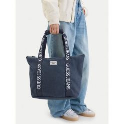 Torebka Guess Jeans. Niebieskie shopper bag Guess Jeans, z jeansu, bez dodatków. Za 199.99 zł.
