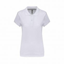 Damska koszulka polo Kariban blanc. Białe koszulki damskie KARIBAN, bez wzorów, z bawełny, bez kołnierzyka, bez ramiączek. Za 129.50 zł.