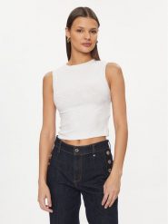 Guess Bluzka Ofelia W4GP52 KBYN0 Biały Regular Fit. Białe bluzki damskie Guess, xxl, z aplikacjami, z syntetyku, bez kołnierzyka, bez ramiączek. W wyprzedaży za 99.99 zł.