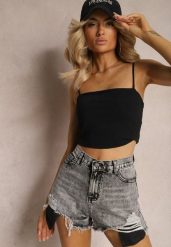 Szare Bawełniane Postrzępione Szorty High Waist z Podszewką Hanesita. Szare szorty damskie Renee, bez wzorów, z bawełny, z podwyższonym stanem. Za 49.99 zł.