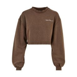 Bluza kołnierz rong krótka frotte z małymi haftami dla kobiet Urban Classics. Brązowe bluzy damskie Urban Classics, bez wzorów, bez kaptura. Za 259.50 zł.