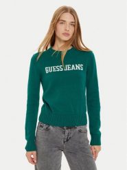 Guess Jeans Sweter W4BR10 Z3HM1 Zielony Regular Fit. Zielone swetry klasyczne damskie Guess Jeans, l, z bawełny, bez kołnierzyka. Za 299.99 zł.