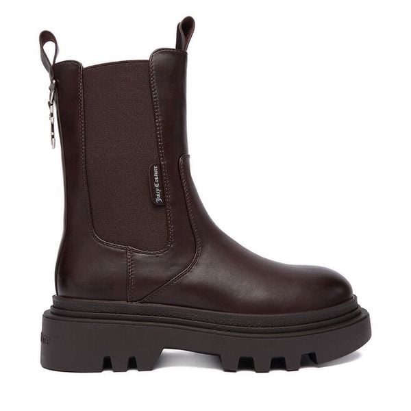 Sztyblety Juicy Couture. Brązowe botki damskie Juicy Couture, bez obcasa, na płaskiej podeszwie, bez zapięcia. Za 329.99 zł.