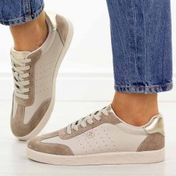 Beżowe skórzane półbuty damskie S.Barski 7091. Brązowe półbuty damskie S.BARSKI, na jesień, bez wzorów, z jeansu, z okrągłym noskiem, bez obcasa, na płaskiej podeszwie, bez zapięcia. Za 239.00 zł.