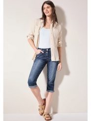 Cecil Rybaczki dżinsowe w kolorze granatowym rozmiar: W25/L22. Niebieskie spodnie materiałowe damskie Cecil, bez wzorów, z materiału. Za 95.69 zł.