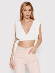 DeeZee Bluzka My Time BLK018 Biały Regular Fit. Białe bluzki damskie DeeZee, bez wzorów, z syntetyku, bez kołnierzyka, bez ramiączek. Za 39.99 zł.