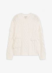 Sweter oversize z frędzlami. Białe swetry klasyczne damskie bonprix, z dzianiny, bez kołnierzyka. Za 129.99 zł.