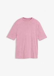 T-shirt z prążkowanej bawełny. Niebieskie t-shirty damskie bonprix, bez wzorów, z bawełny, bez kołnierzyka. Za 49.99 zł.